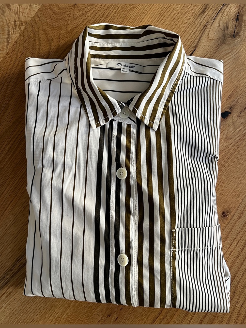 MADEWELL CURVE-HEM SHIRT IN POPLIN LIGHTHOUSE STRIPE, SIZE L. - Picture 11 of 11